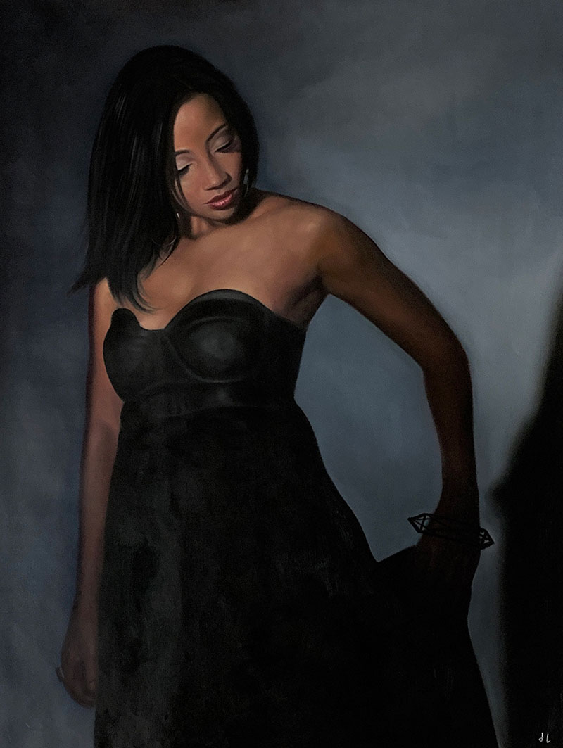 Personalized oil painting of a lady in black