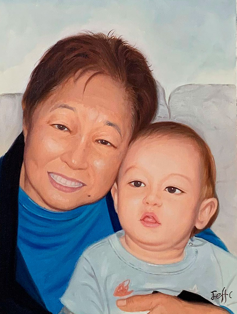 Custom oil painting of a mother and child