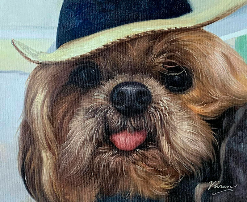 Custom handmade oil painting of a dog with a hat