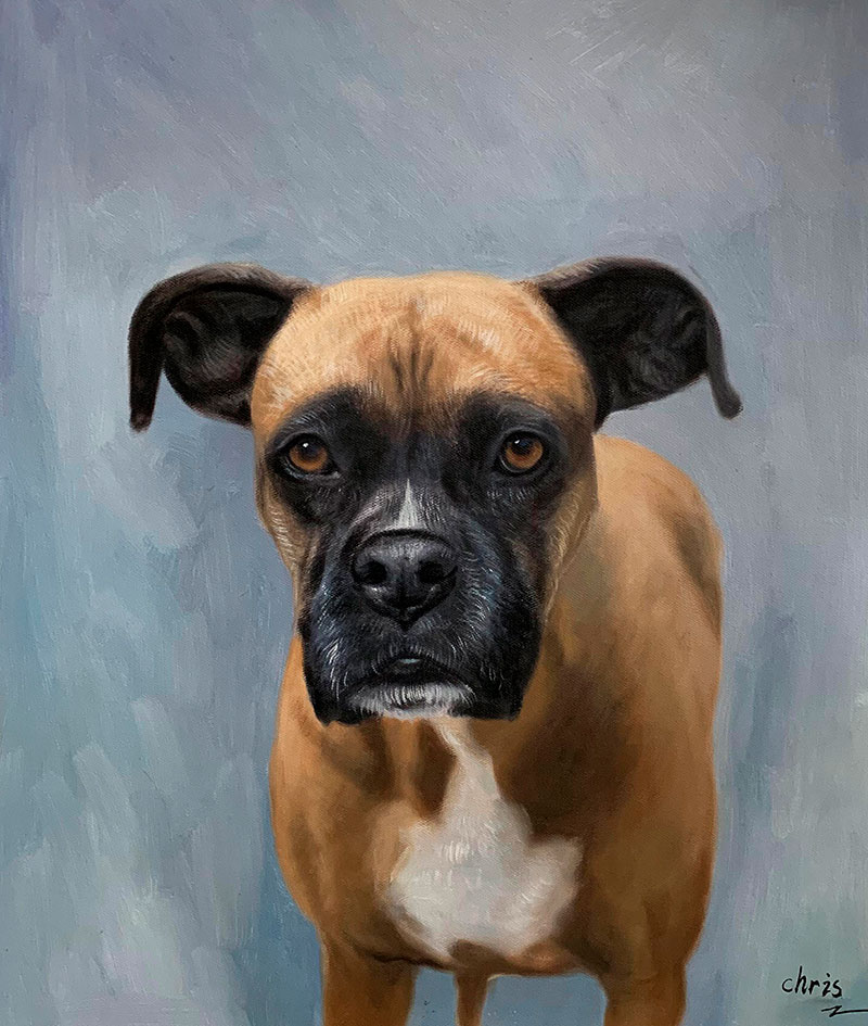 Painting of a fawn Boxer dog