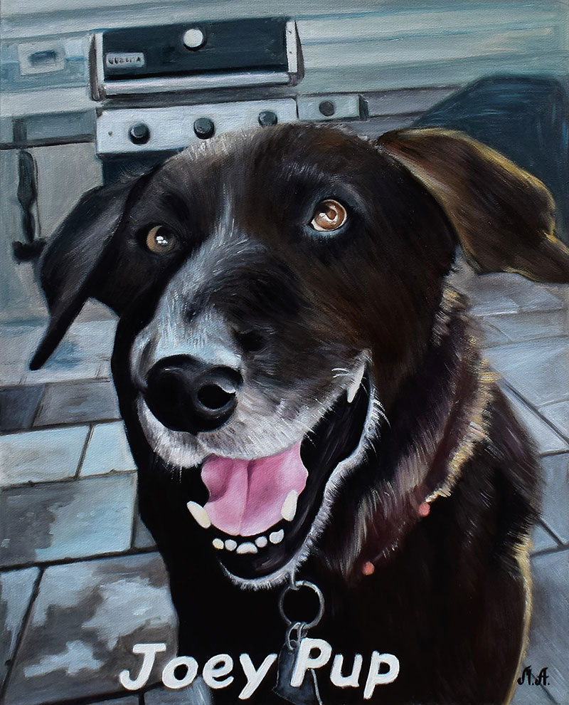 Oil painting of a happy dog