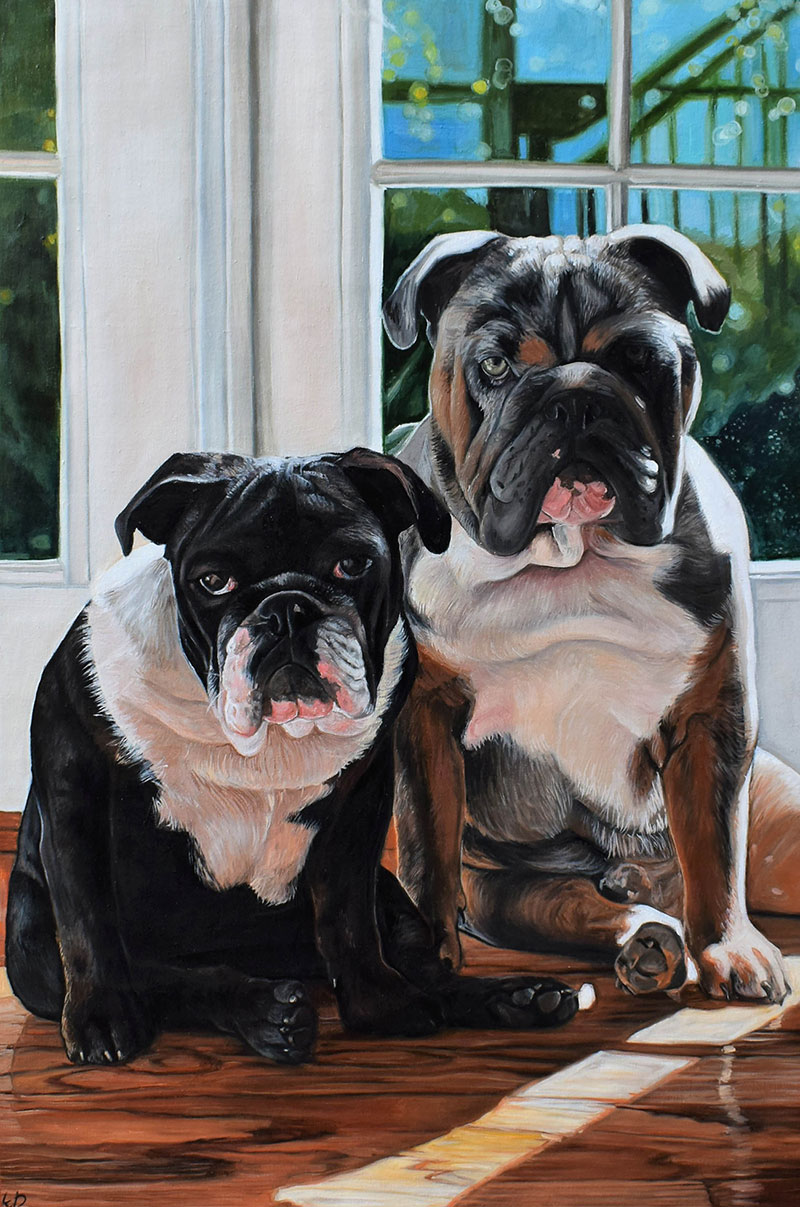 Beautiful oil painting of two Olde Bulldogges 