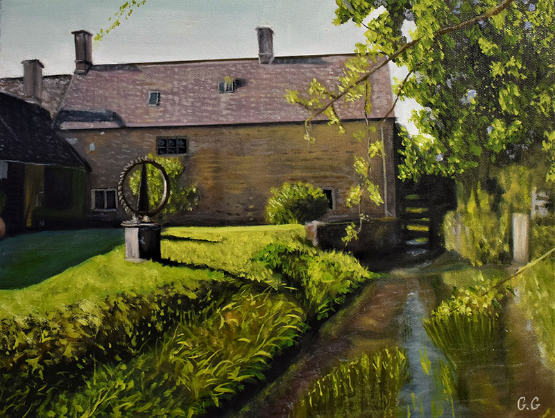 custom oil painting of the house with a big yard