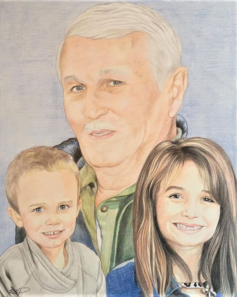 Personalized color pencil painting of a family