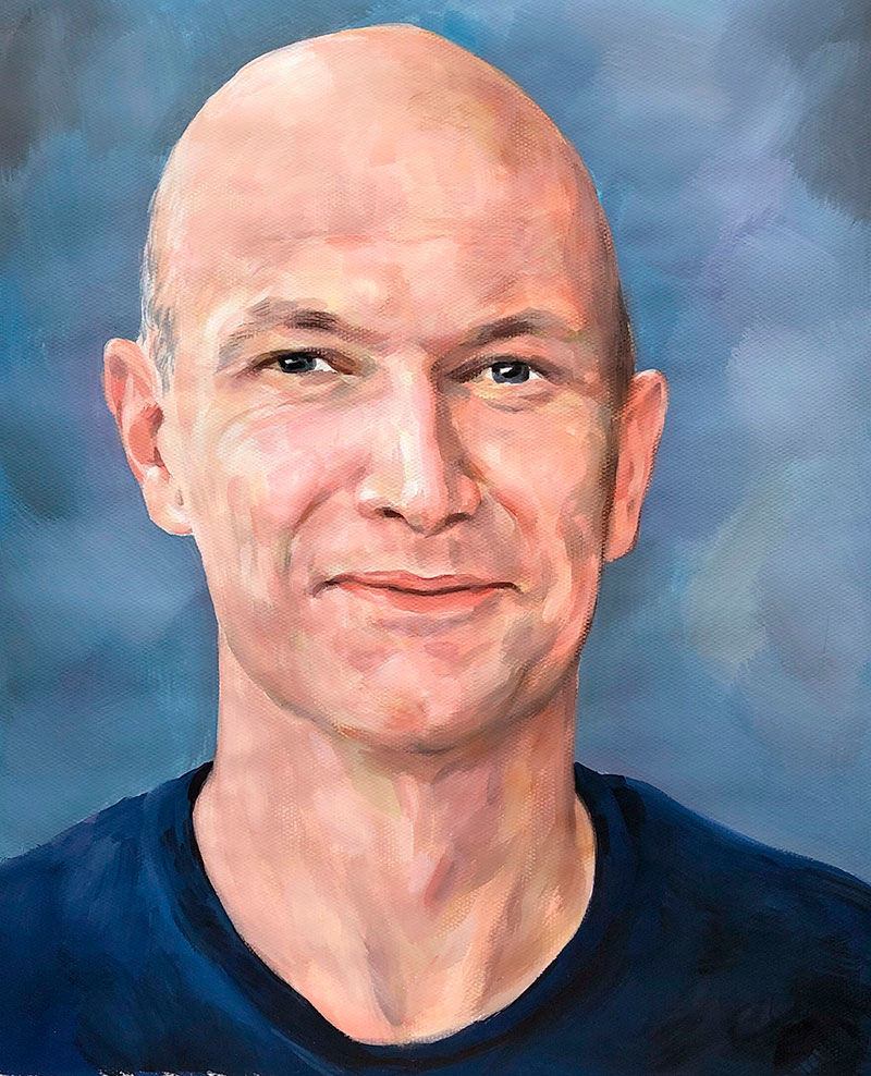 Close up pastel portrait of a man
