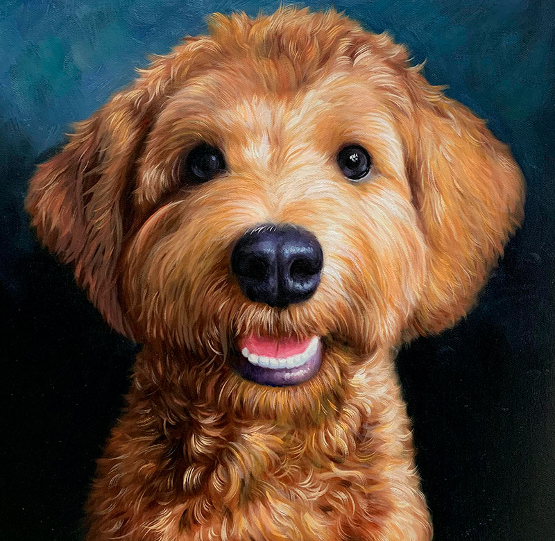 Gorgeous close up oil painting of a dog