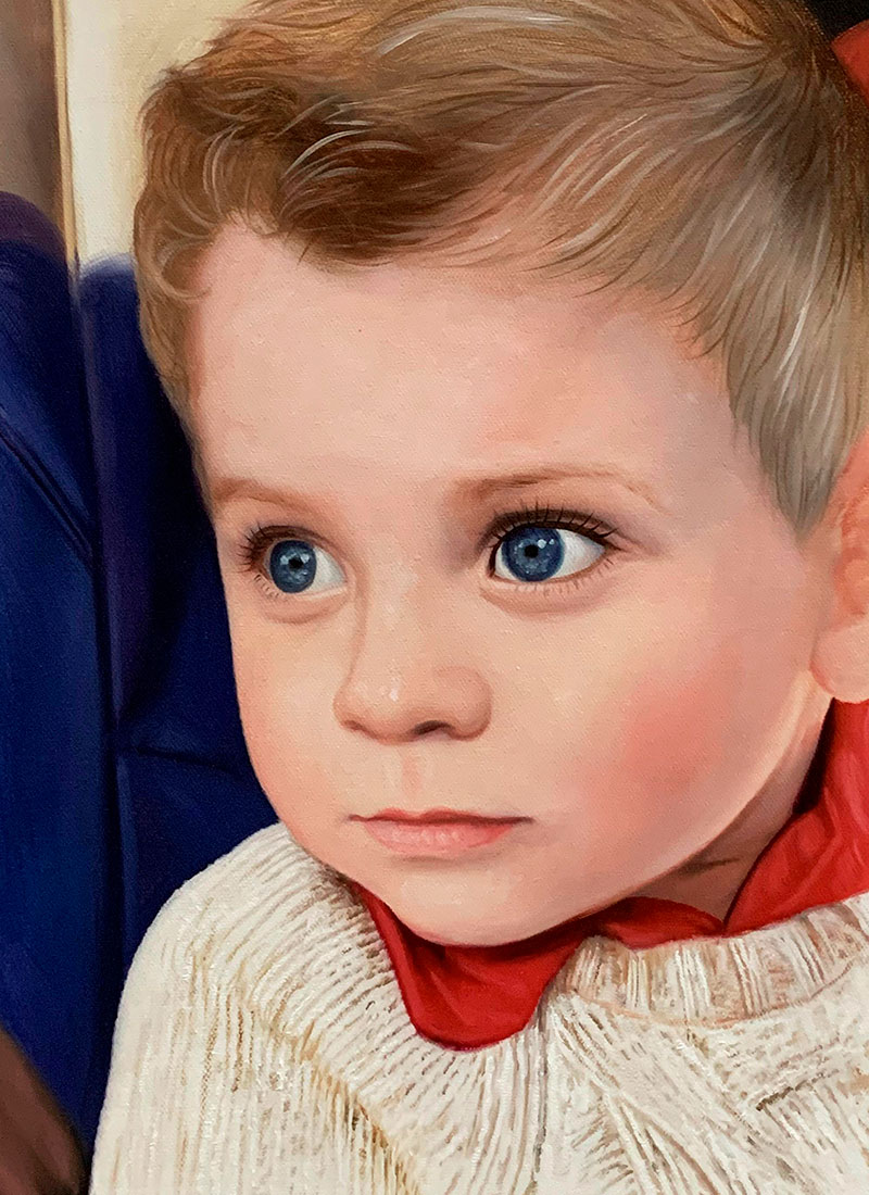 Close up oil painting of a boy