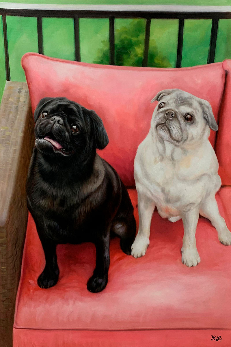 Beautiful oil painting of two dogs 