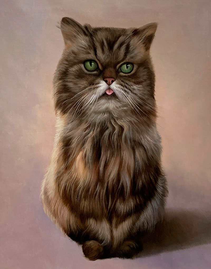 Custom oil artwork of a cat with a solid background