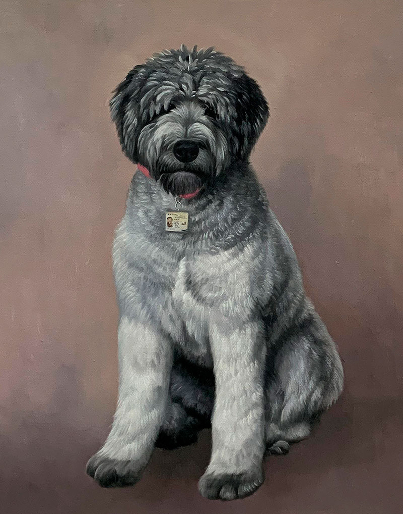 Custom oil artwork of a dog with a solid background