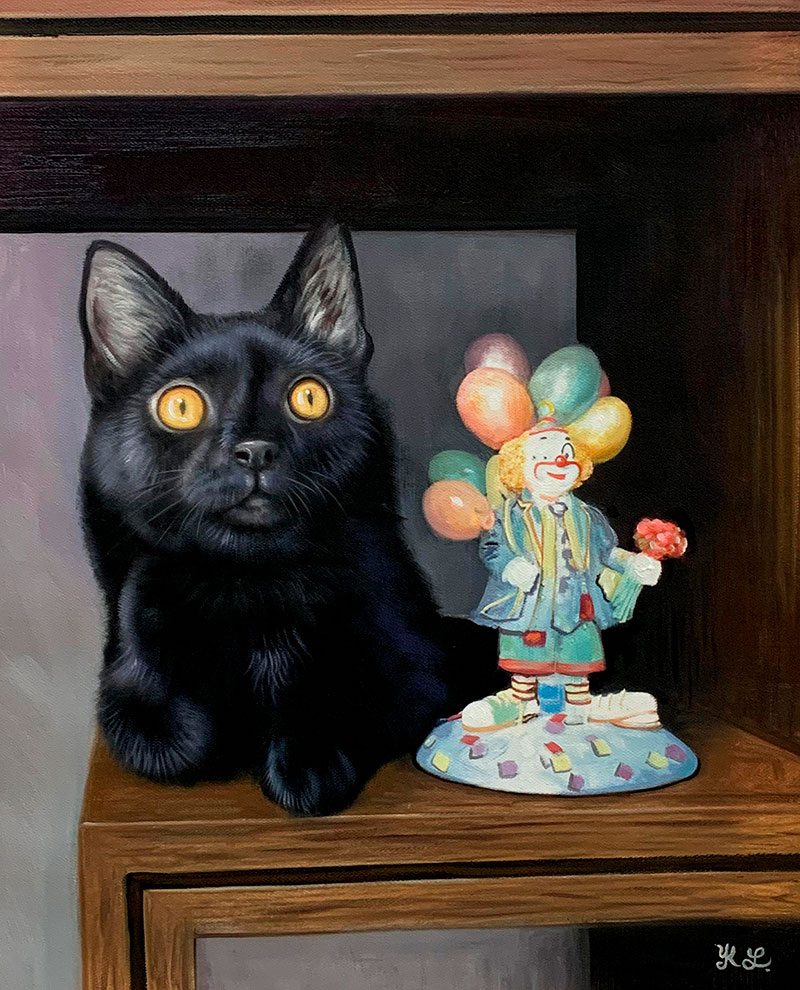 Custom oil painting of a black cat