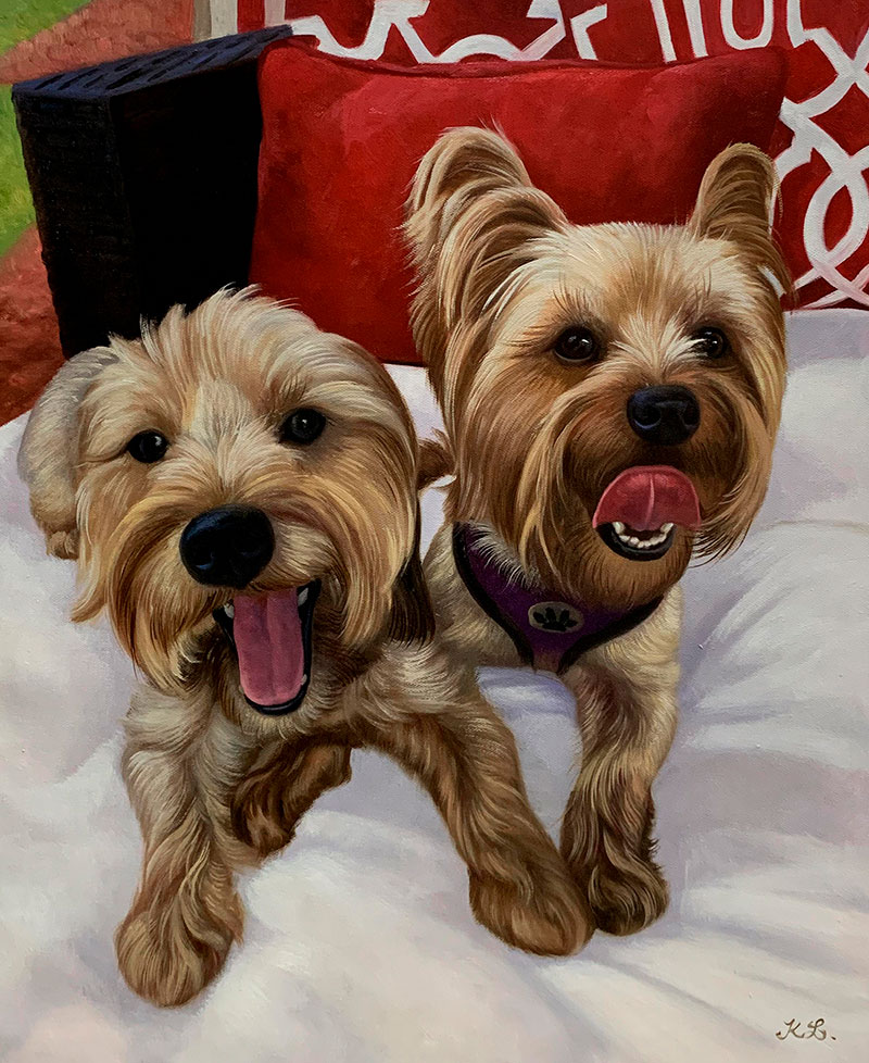 Beautiful handmade acrylic painting of the two dogs