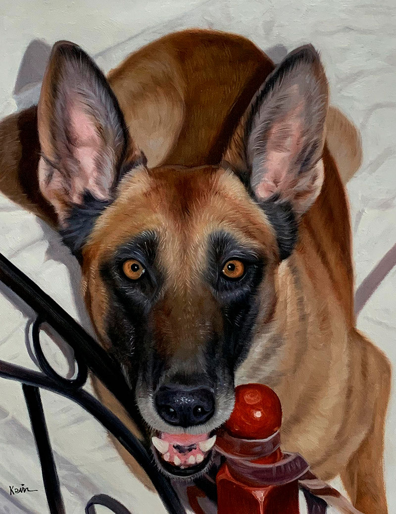 Beautiful close up acrylic painting of a dog
