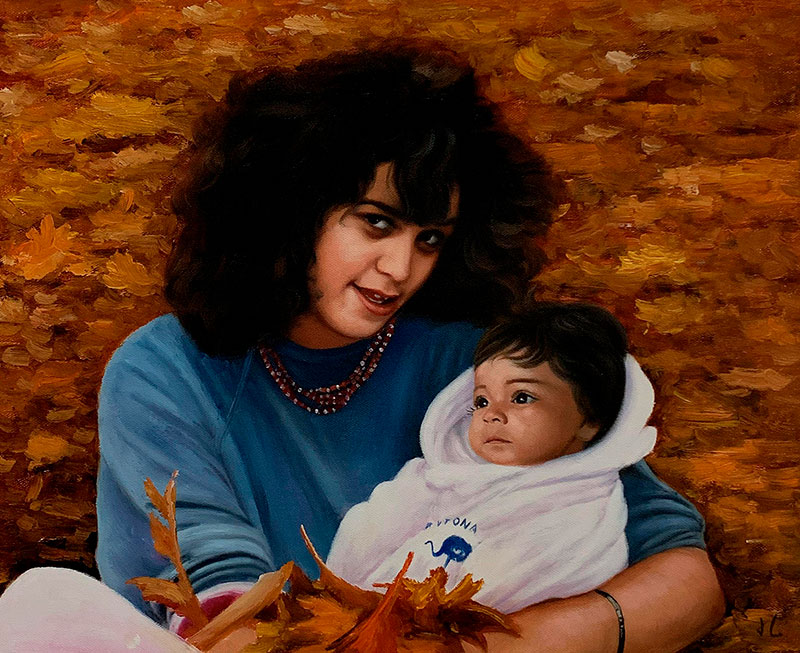 Gorgeous oil painting of a mother and a son