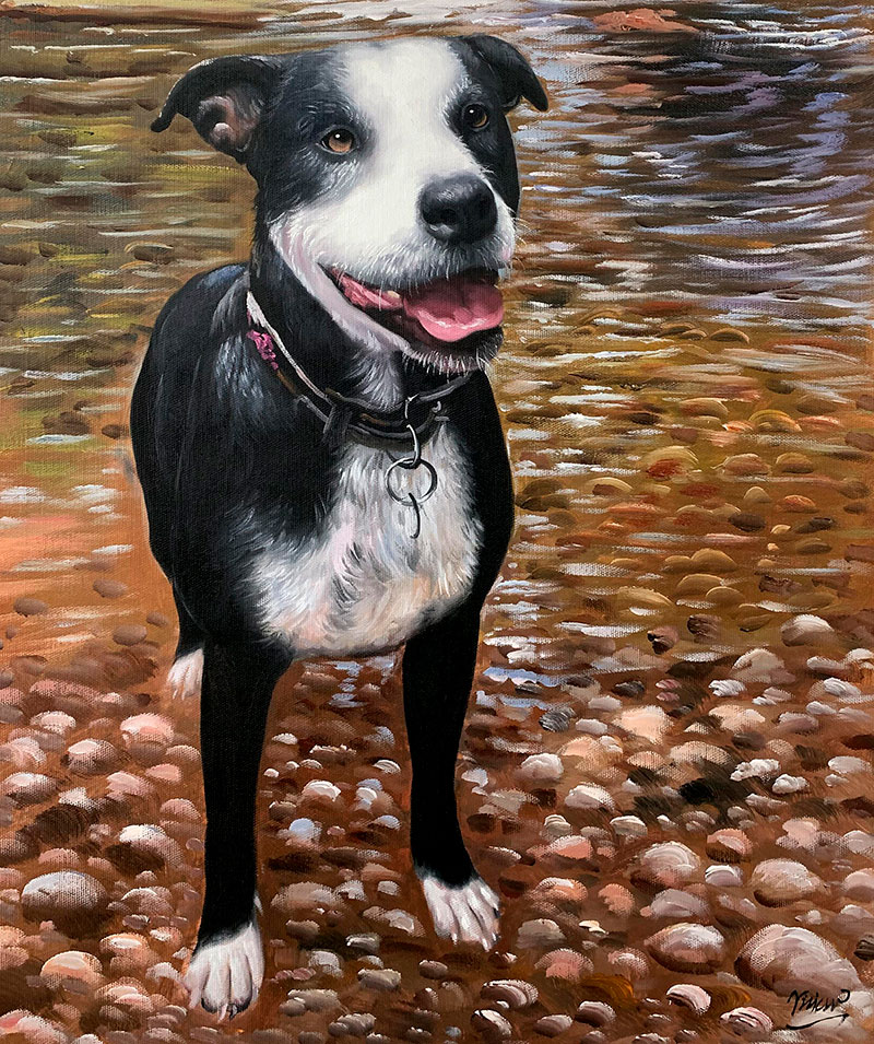 Beautiful handmade oil painting of a dog