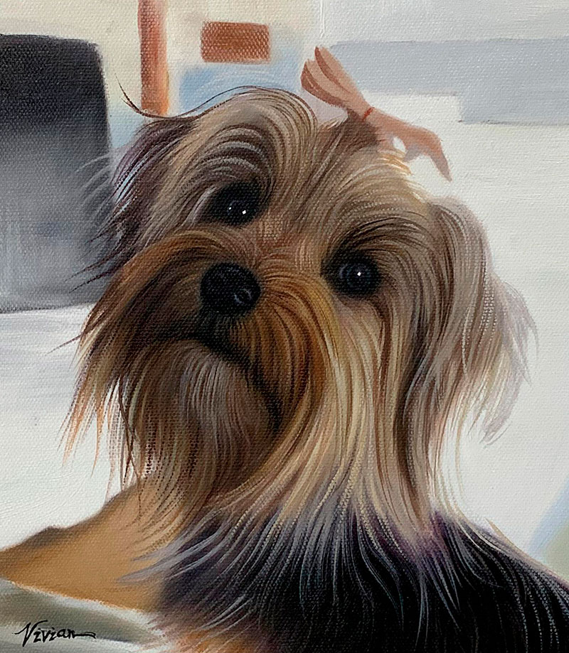 Beautiful close up oil painting of a dog