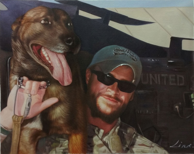 Painting of a soldier and his military dog.