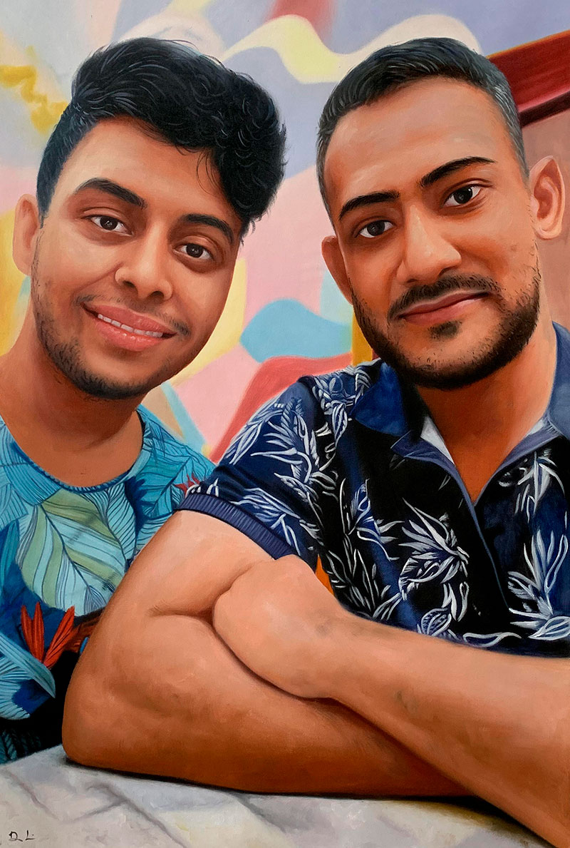 Custom handmade oil painting of two friends