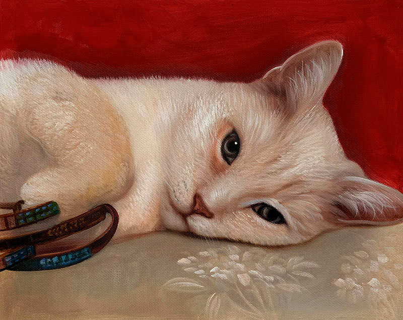 Beautiful oil painting of a white cat