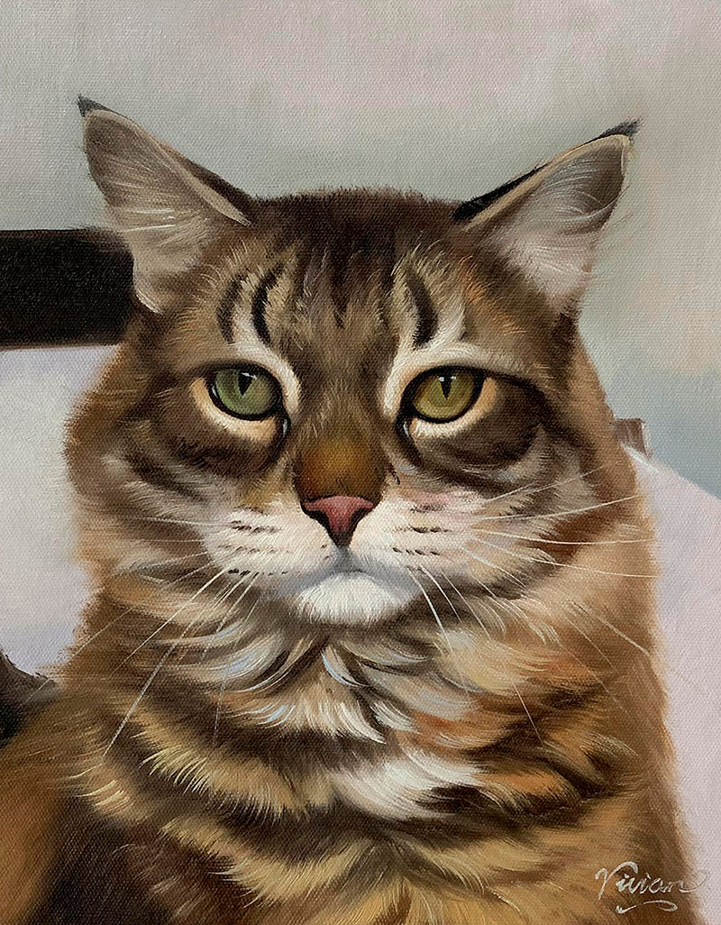 Close up oil painting of a cat