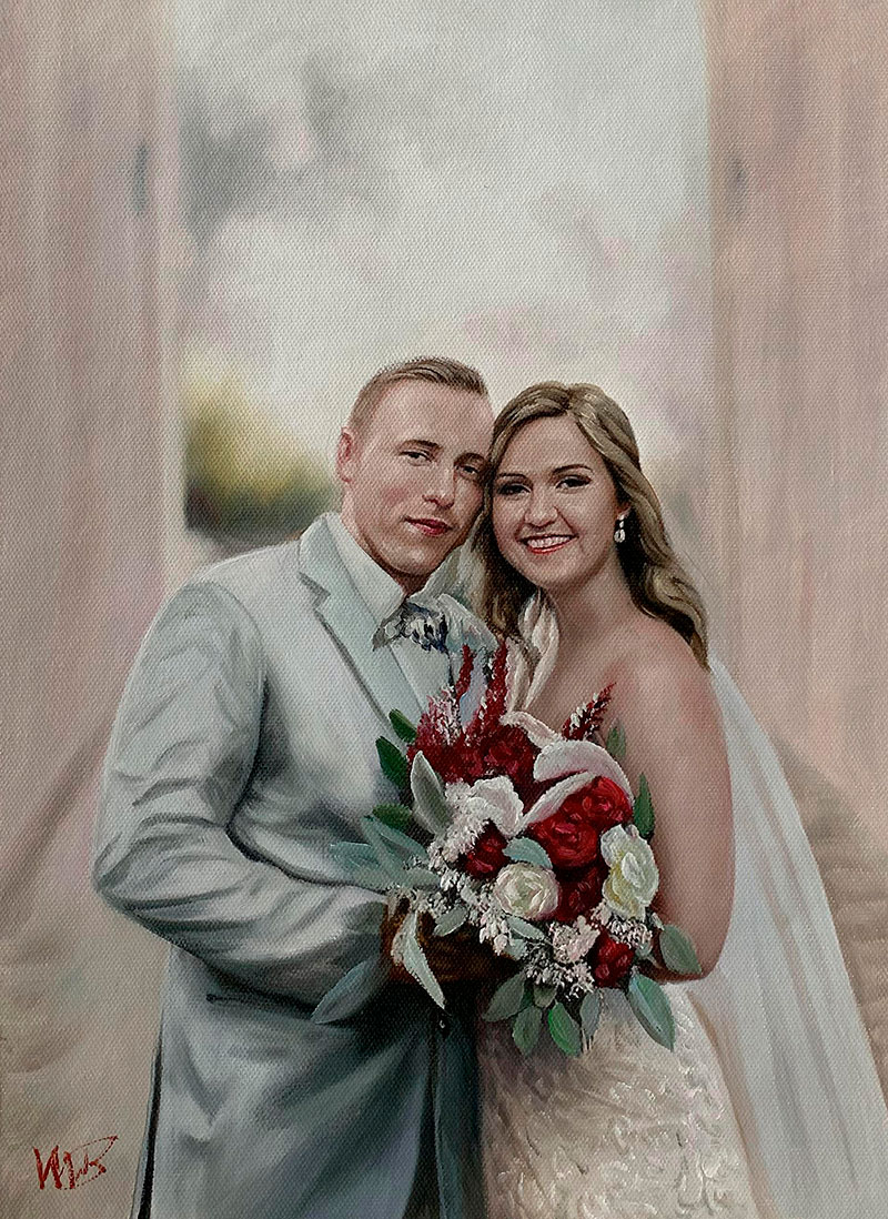 Gorgeous acrylic painting of a bride and a groom