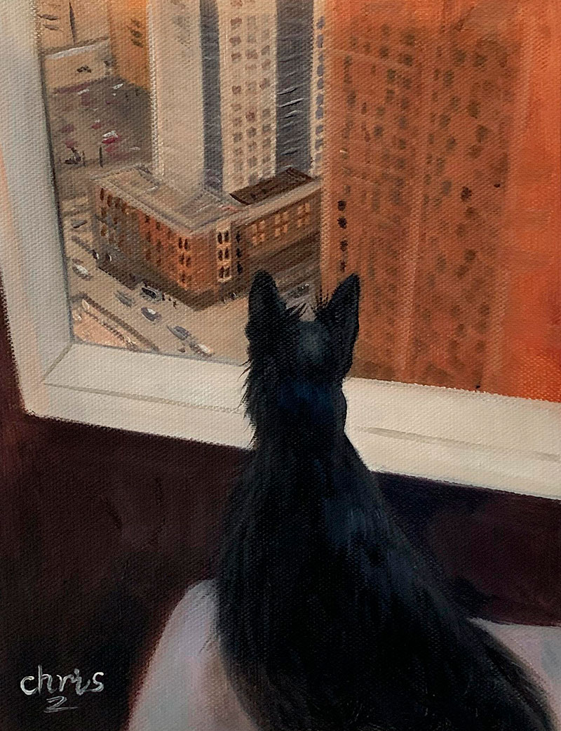 Custom oil painting of a black cat
