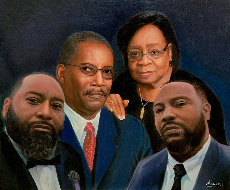 Personalized hand drawn oil painting of a family