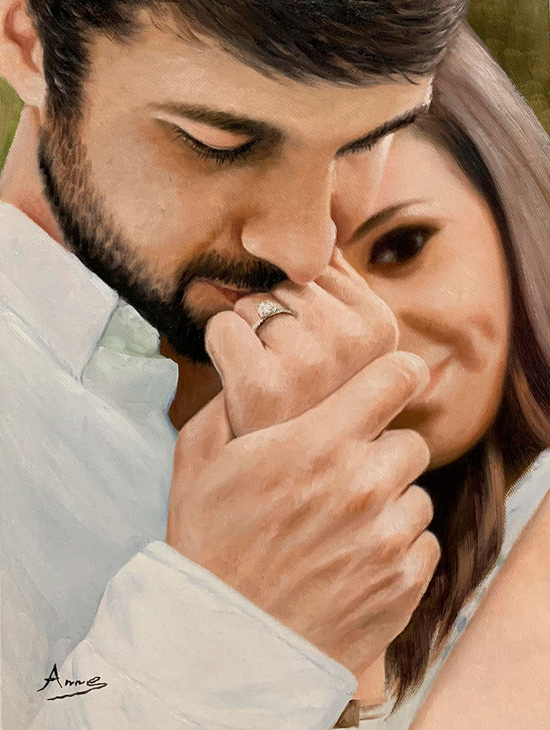 Gorgeous oil painting of a just married couple