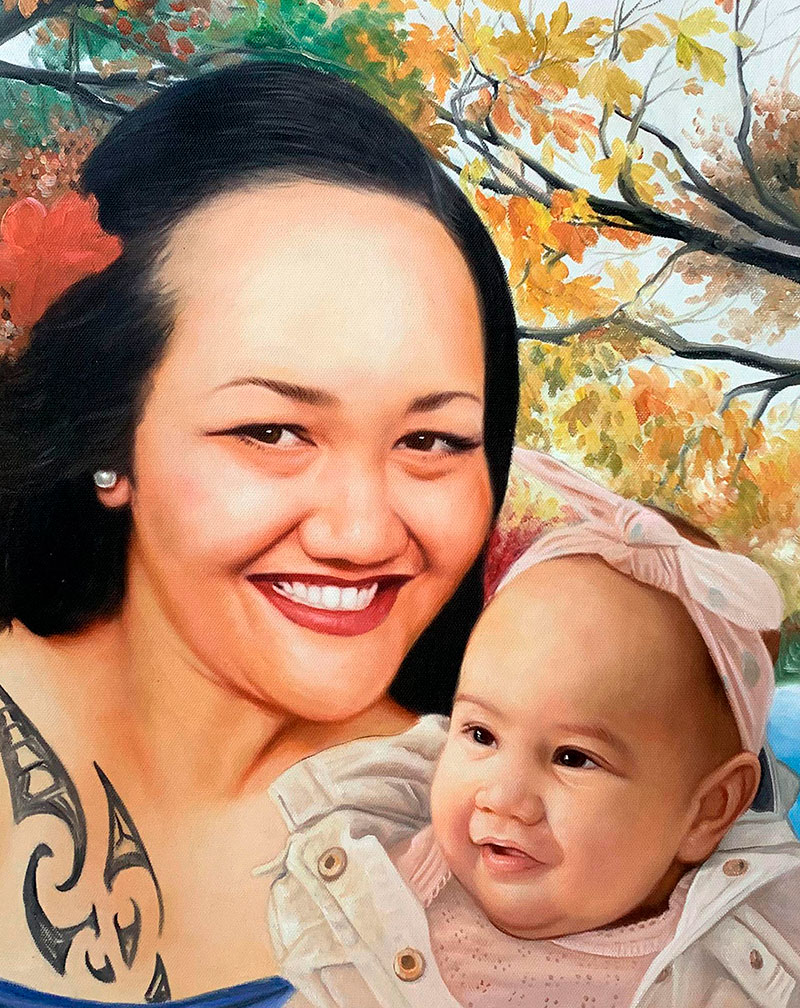 Beautiful oil painting of a woman with a baby