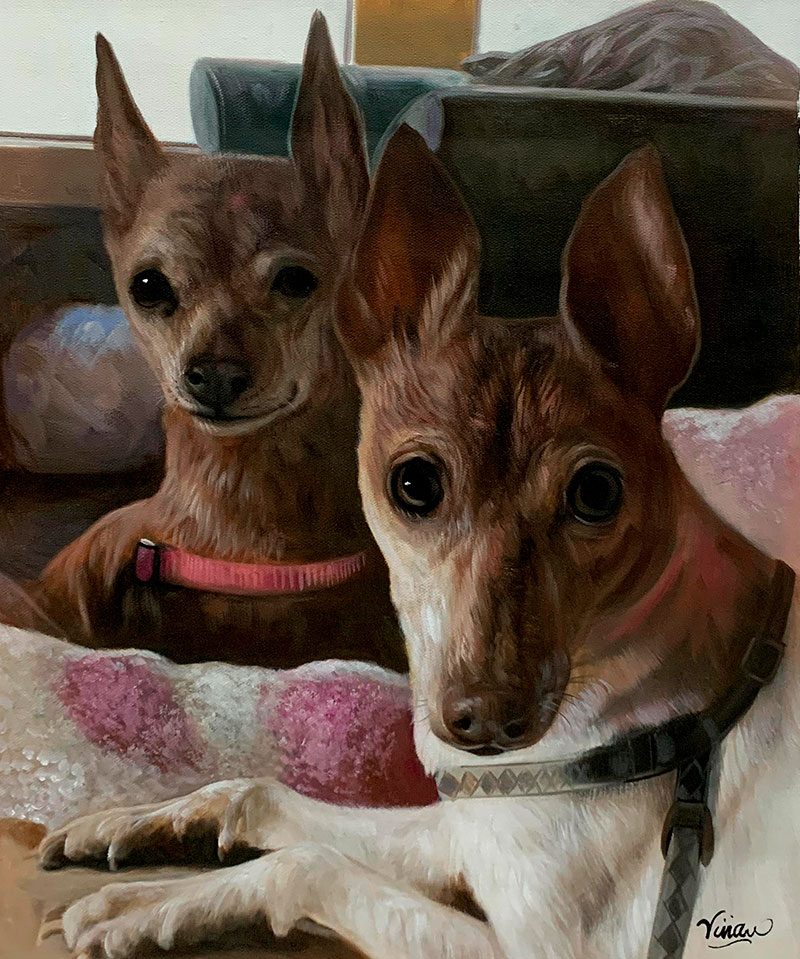 Gorgeous oil painting of two dogs