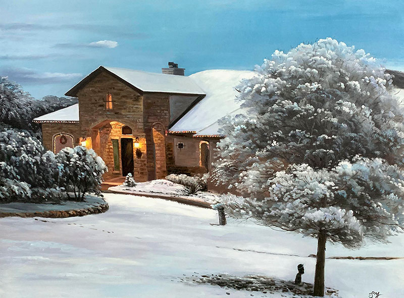 Stunning oil painting of a winter landscape
