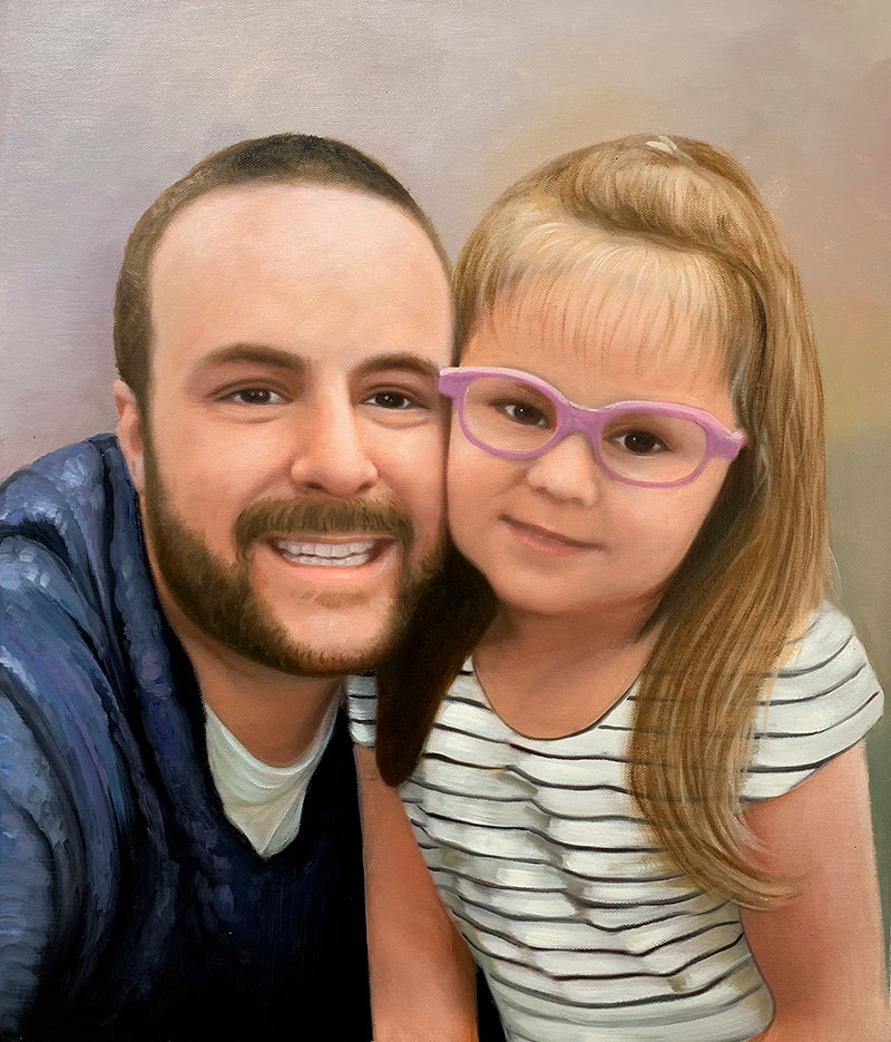 Beautiful oil painting of a father and a daughter