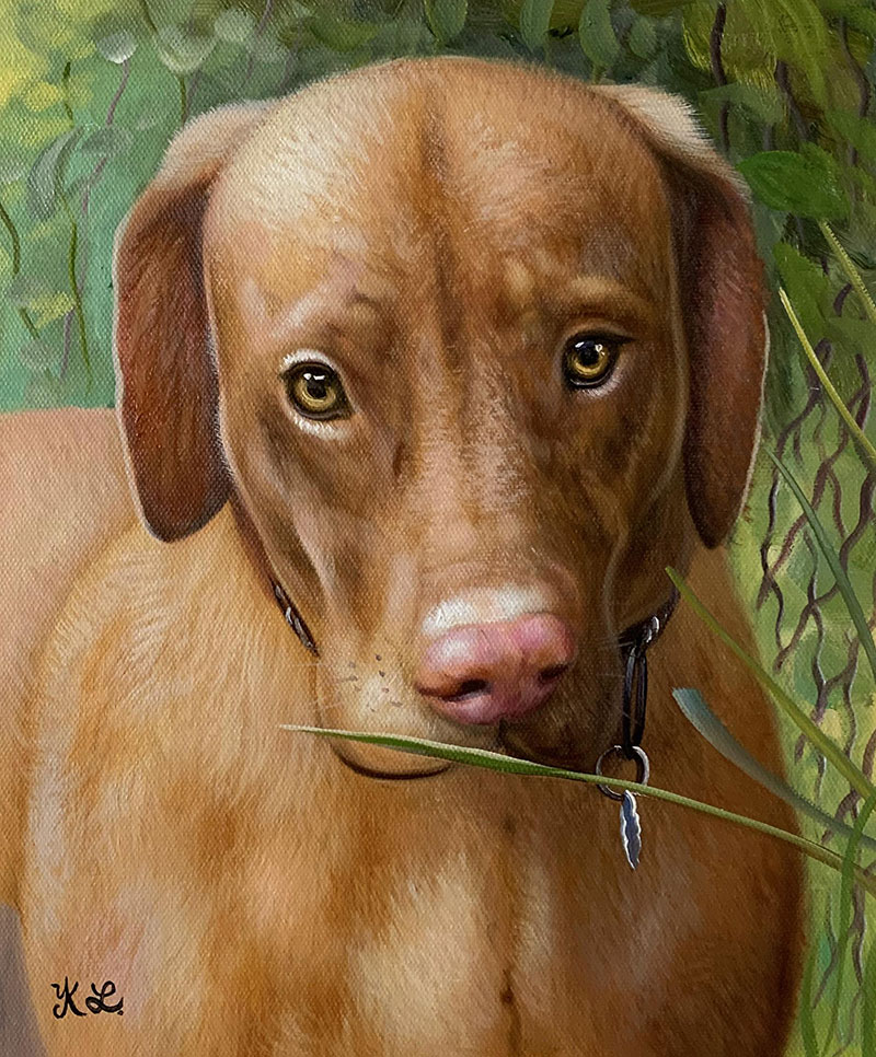 Hyper realistic acrylic painting of a dog