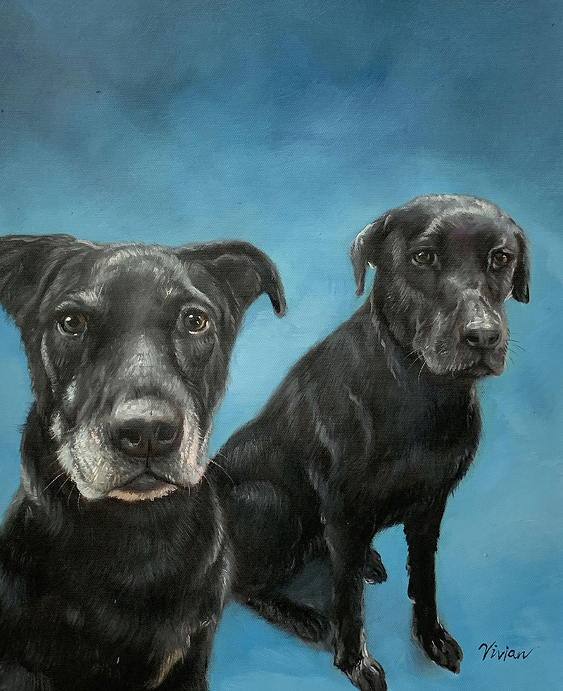 Stunning oil painting of the two dogs