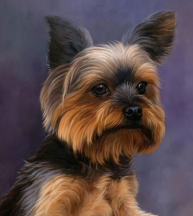 Hyper realistic oil drawing of a dog