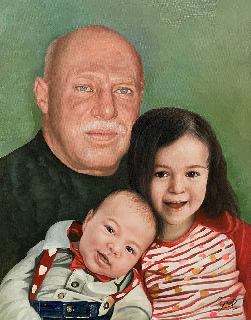 Custom oil painting with a solid background