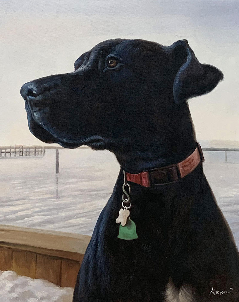 Beautiful oil painting of a black dog