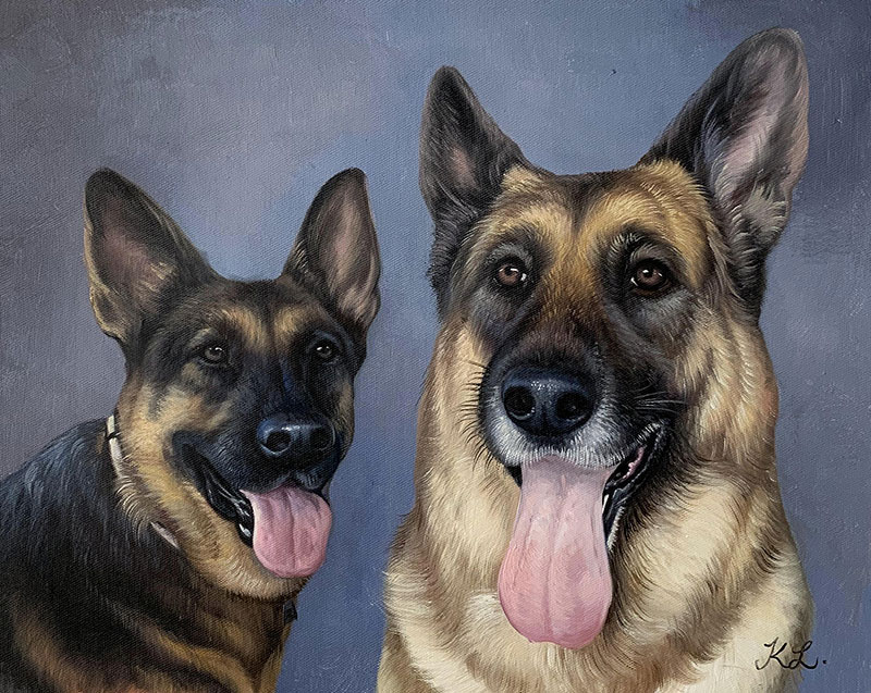 Custom acrylic painting of two dogs