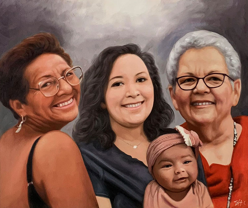 Personalized oil painting of the three women with a baby