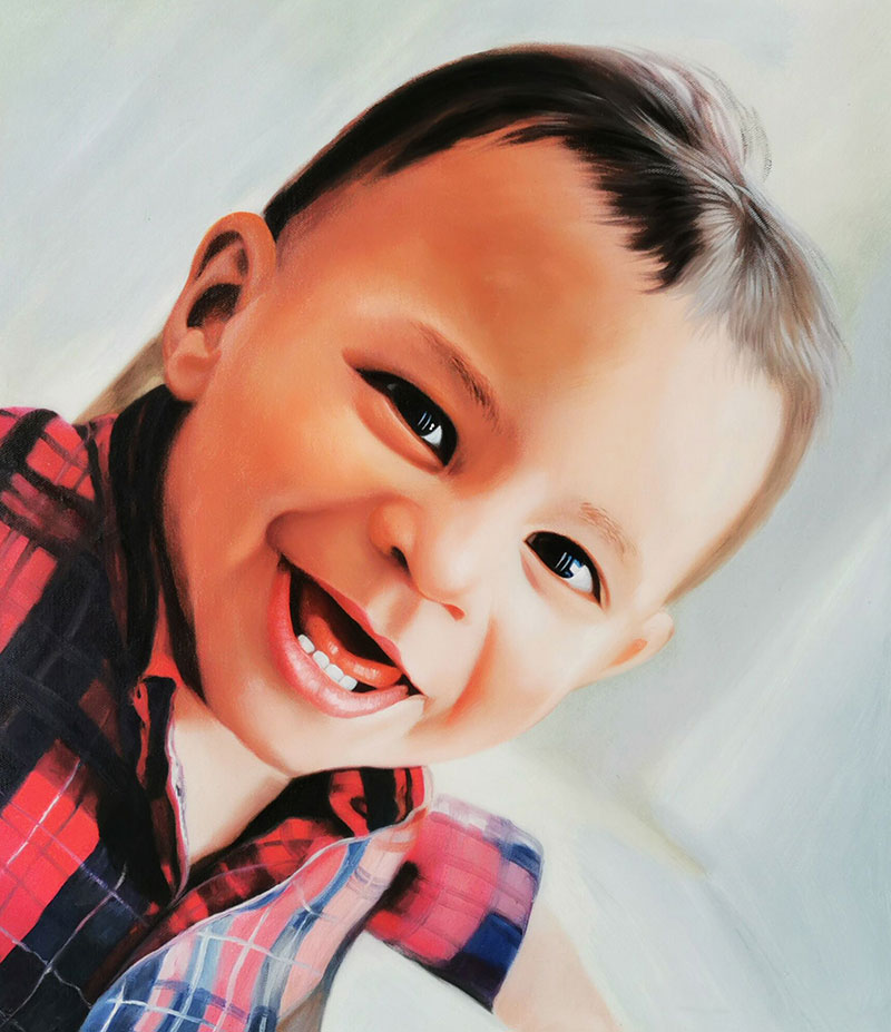 Beautiful hand drawn painting of a smiling boy