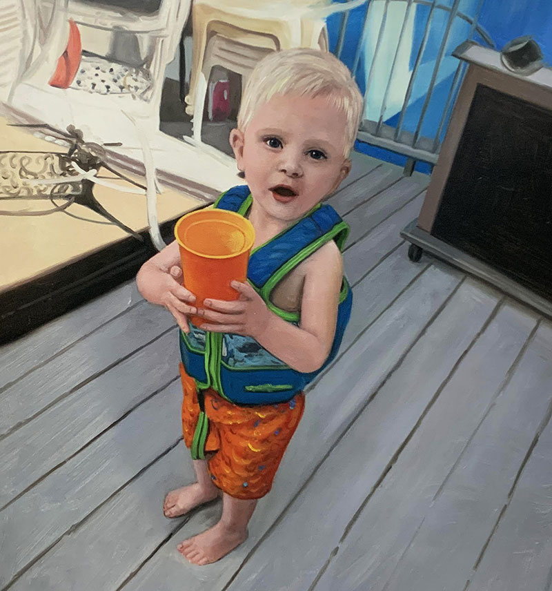 Handmade oil artwork of a little boy