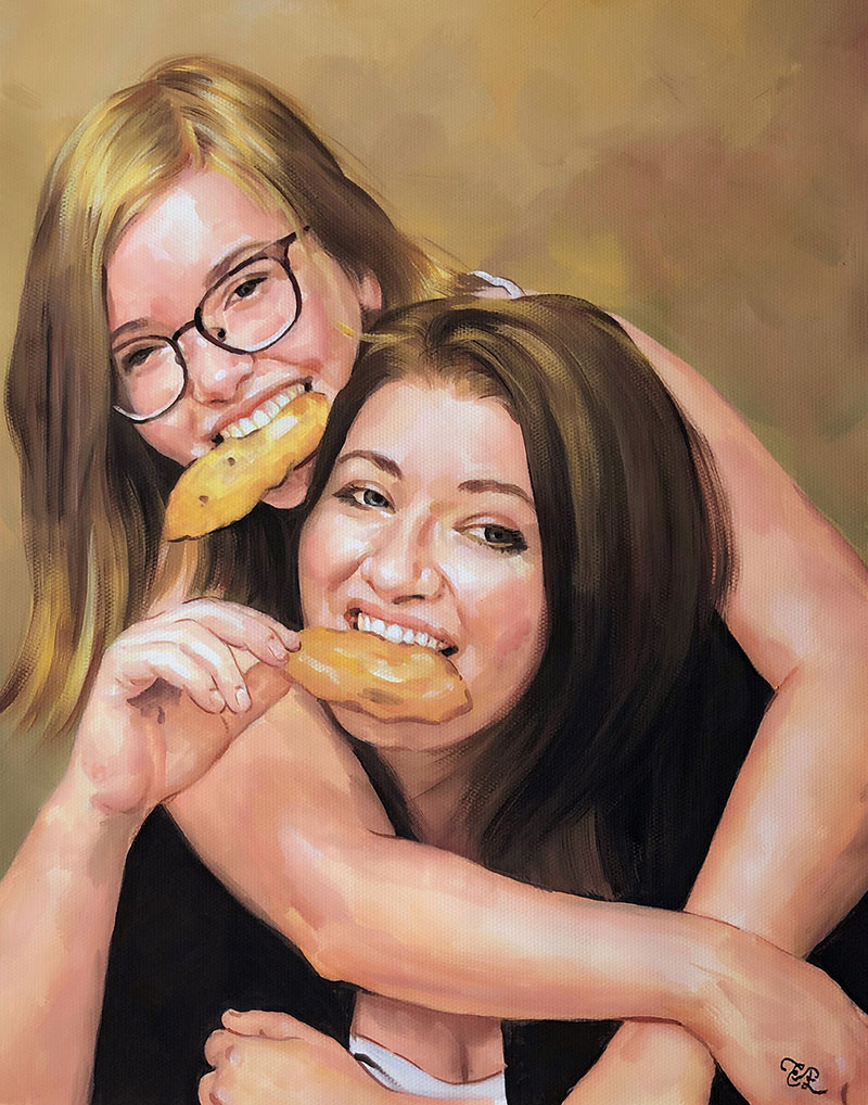 Beautiful pastel artwork of a mother and a daughter