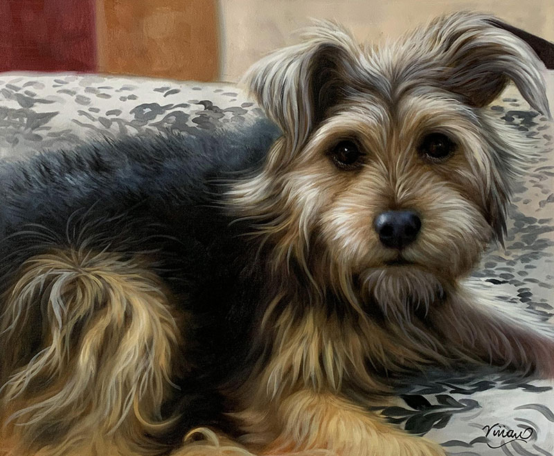 Hyper realistic oil painting of a dog