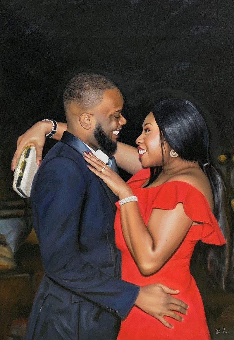 Personalized oil painting of a happy couple