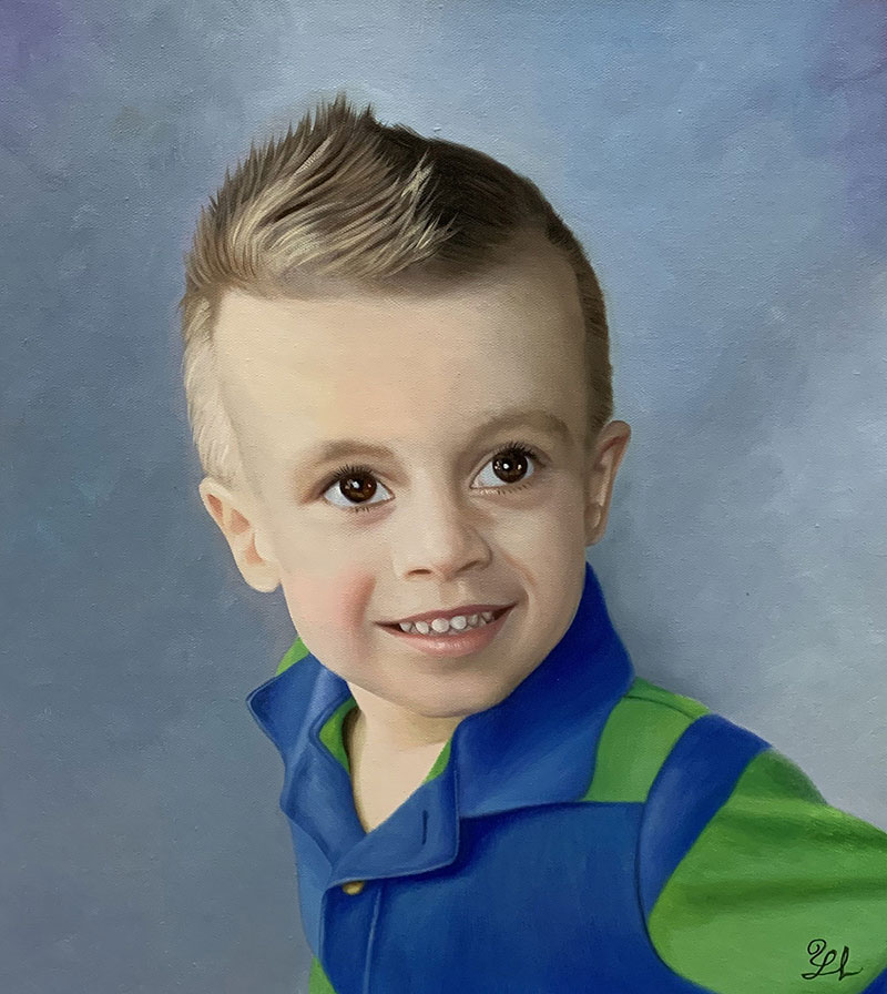 Close up oil portrait of a little boy 