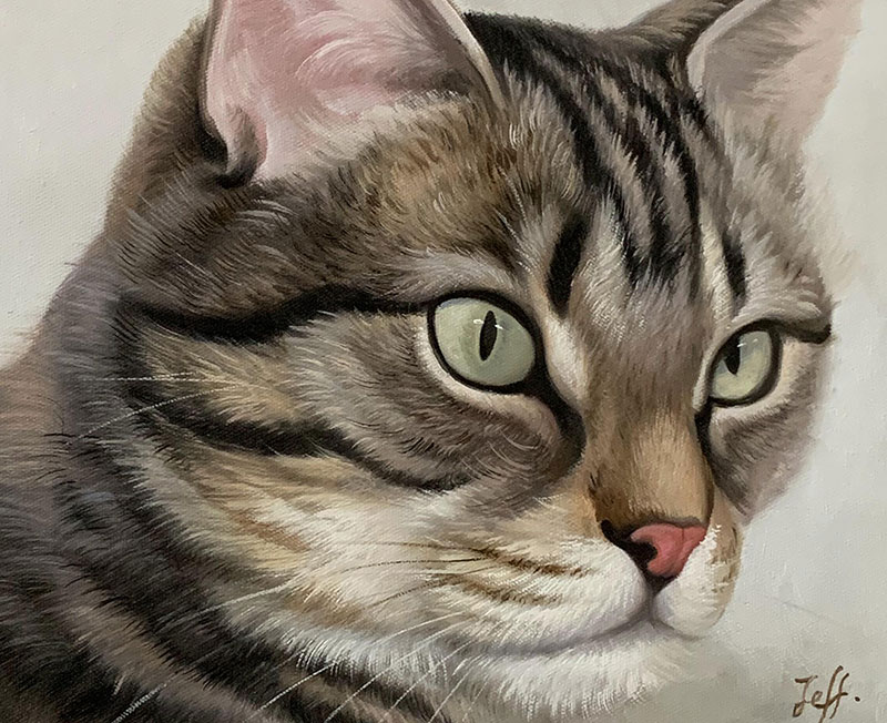 Close up oil painting of a cat