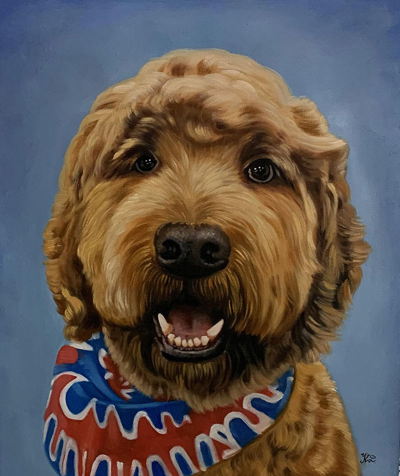 Beautiful acrylic painting of a dog with a solid background
