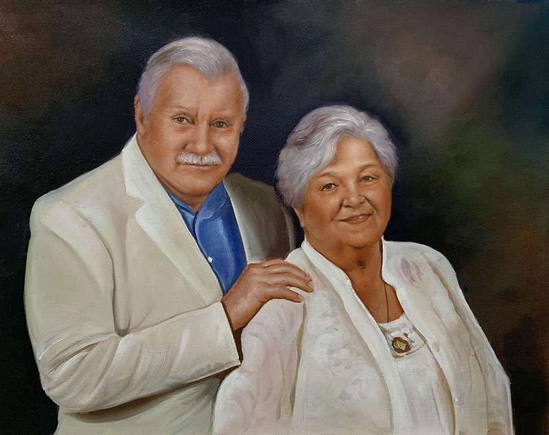 Beautiful oil painting of a smiling couple