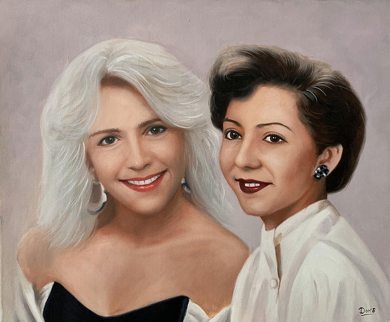 Vintage oil artwork of two ladies