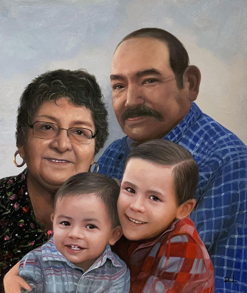 Personalized oil painting of a happy family